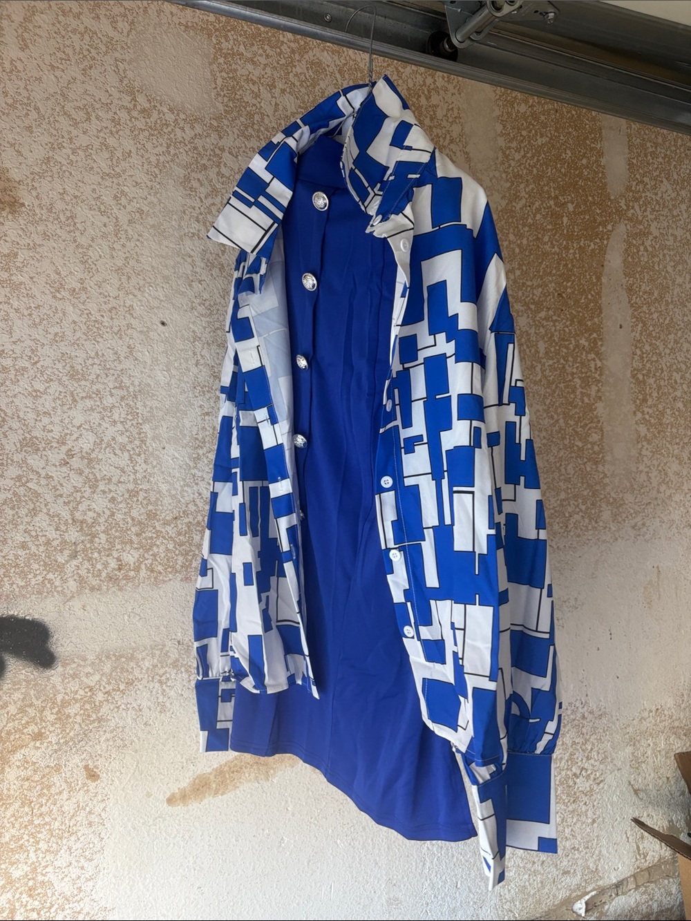 Lucky Brand Blue and White Geometric Lightweight Shirt Jacket